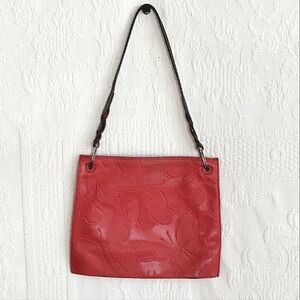 Butterfly Shoulder Bag Tooled Faux Leather Bugs Embossed Braided Handle Hor Pink